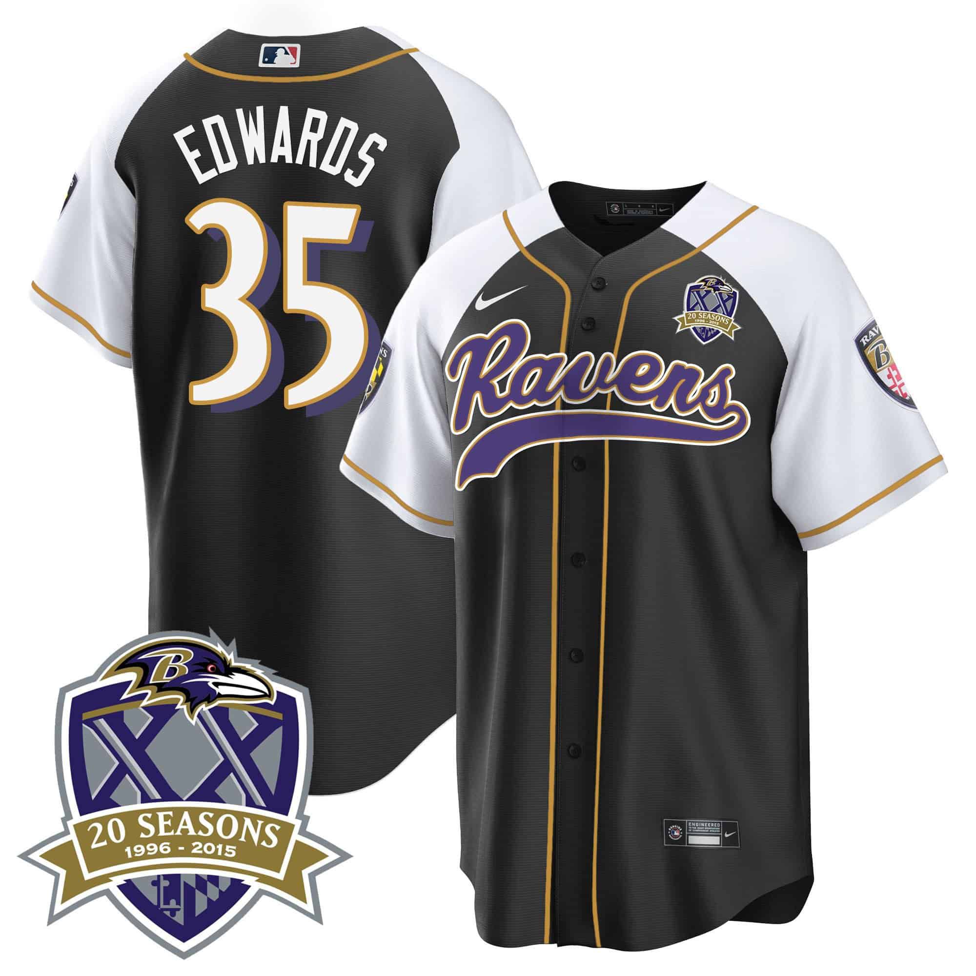 Men Baltimore Ravens 35 Edwards Black 2024 Nike 20th Season Patch Baseball NFL Jersey
